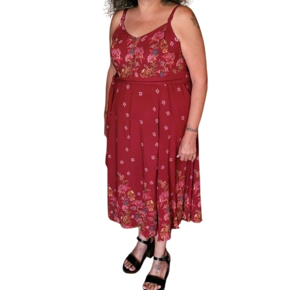 Torrid Womens Plus Size 28/30 Burgundy Floral Sugar Skull Maxi Dress 5X - Picture 8 of 9